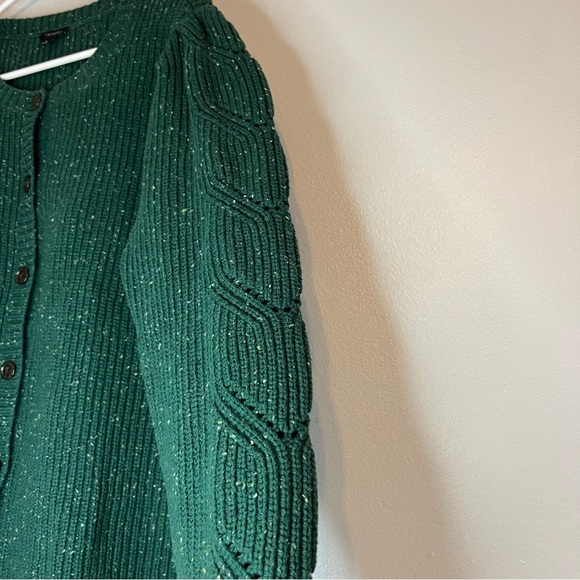 Talbots Button Up Cardigan Green Ruffle Sleeve Cable Knit Sz XL Country grandma - Picture 4 of 11